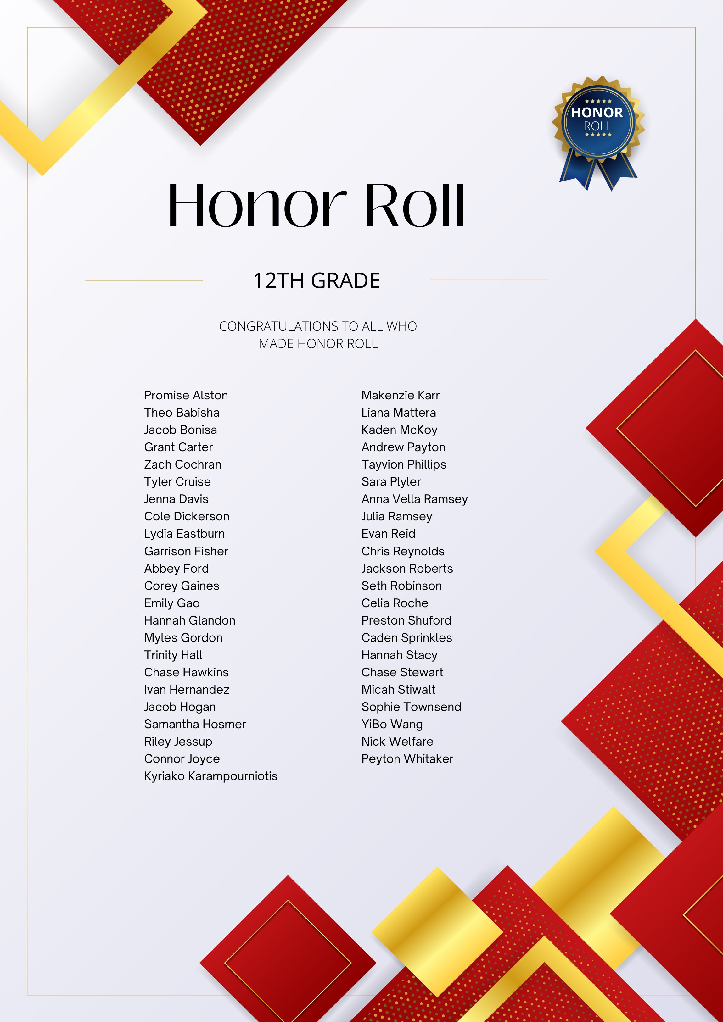 GCS High School Honor Rolls - Gaston Christian School